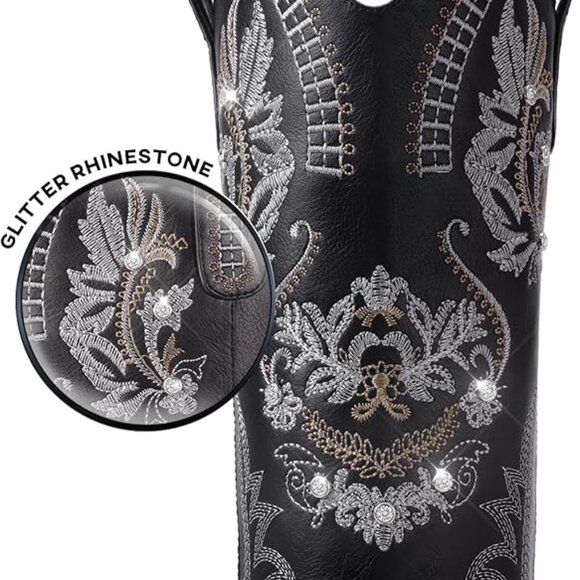 Cowgirl Boots, Glitter Sparkly Rhinestone Western Country Boots w/Classic Embroi - Picture 4 of 6